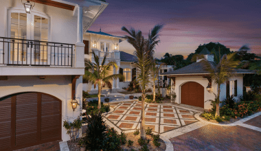 Front courtyard of Orchid Beach custom Florida estate on Lido Key, FL, by Nautilus Homes